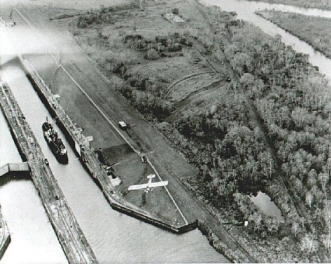 Spirit of St. Louis over Gatun Locks