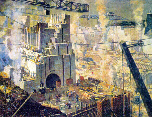 Painting of Miraflores Locks Construction - Click here to return to previous page.